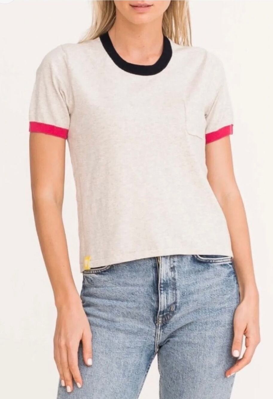 Kerri Rosenthal Cotton/Cashmere Lonnie Ringer Short Sleeve Tee Quartz Size Small